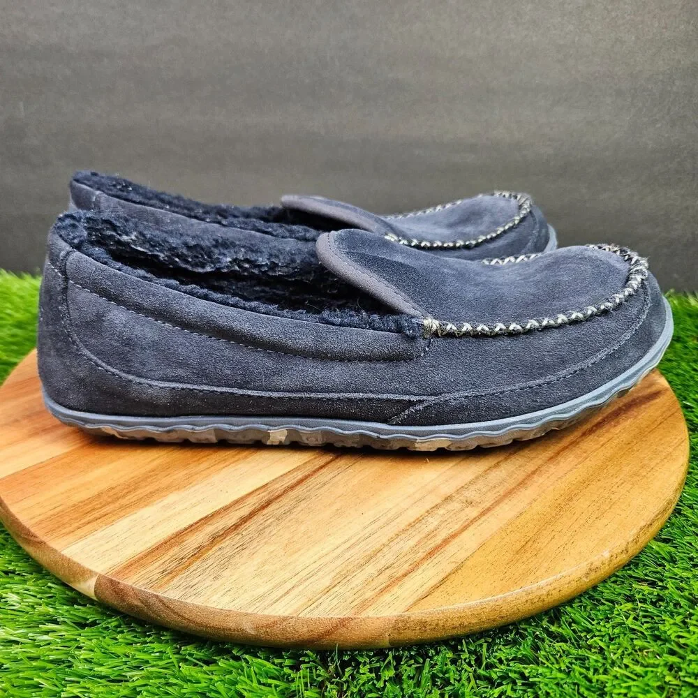 LL Bean Men's Blue Suede Fleece Lined‎ Mountain Moccasin Slippers Size 9 M